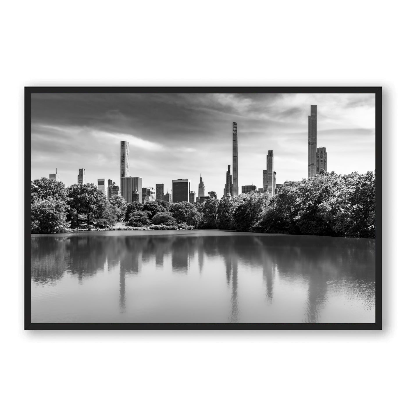 Black and white framed photograph of Manhattan skyline