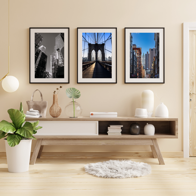 Three framed photographs of New York City