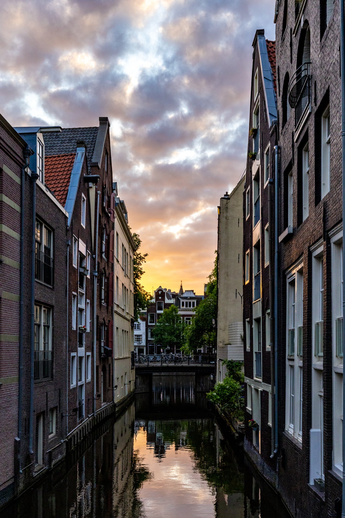 Sunrise over Amsterdam canals