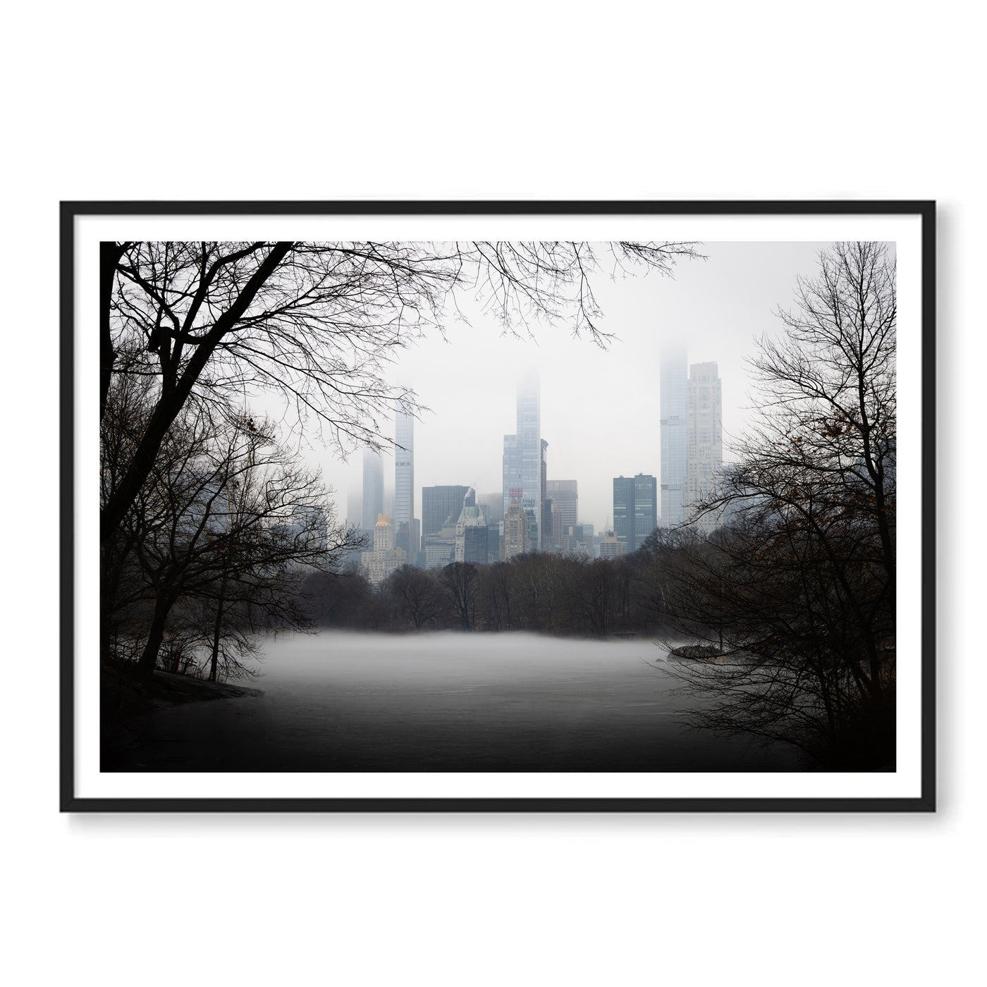 City skyline in Central Park on a winter day