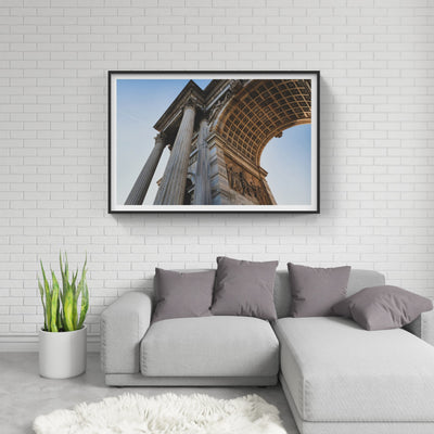Framed picture of roman style arch in living room